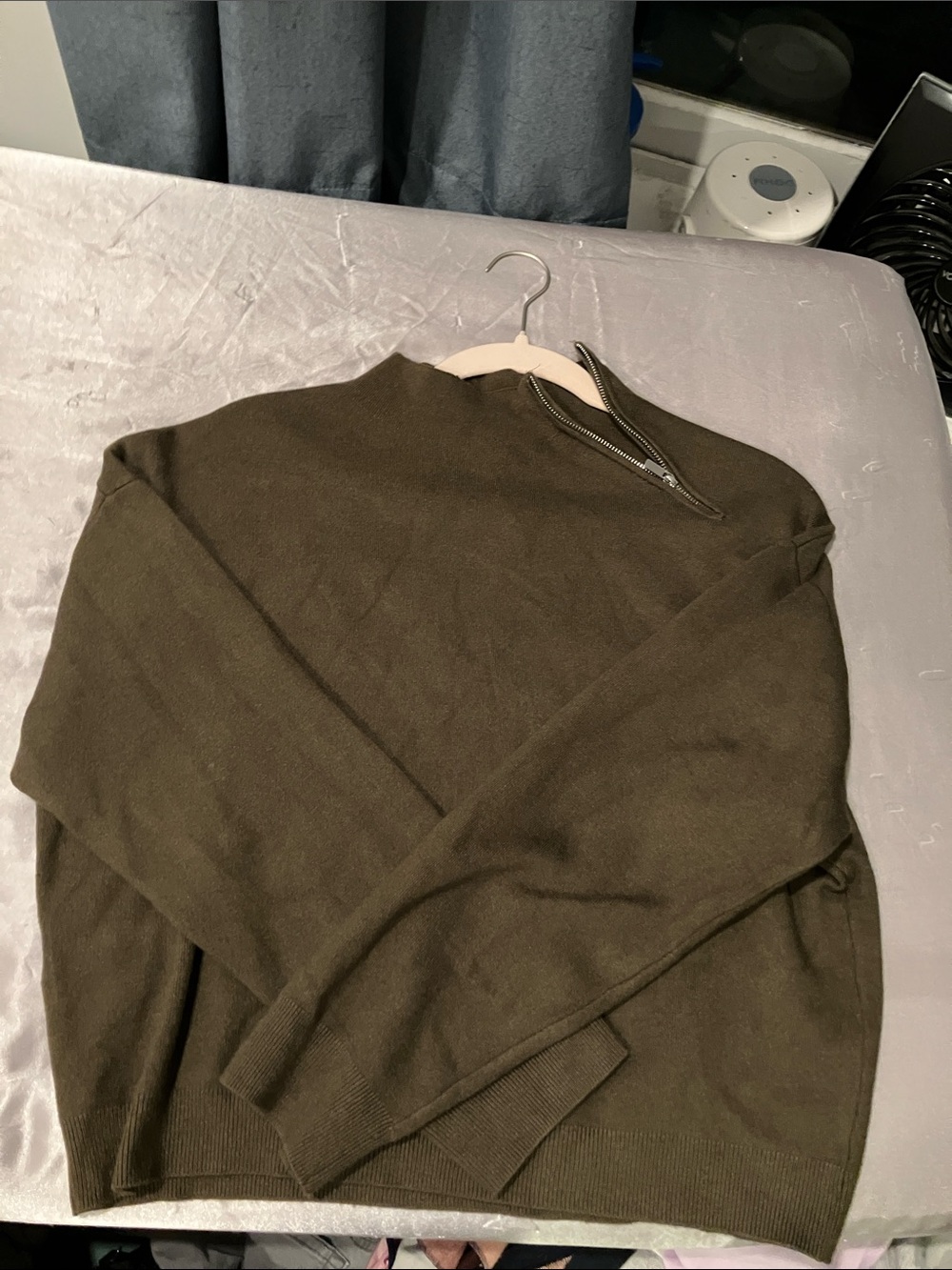 Mango Olive Green Zip-Neck Women's Sweater